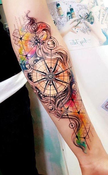 Watercolor Compass Inner Forearm Tattoo Ideas For Women Ides De