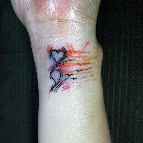 Rainbow Colored Lines Semicolon Tattoo Womens Wrists