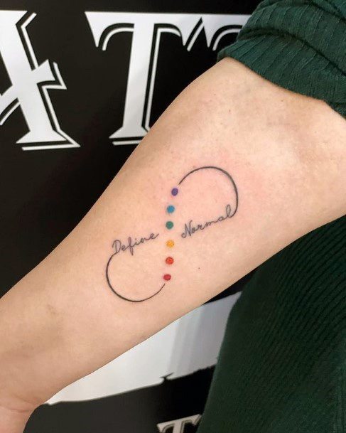 Rainbow Dots Infinity Tattoo Womens Hands