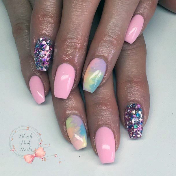 Rainbow Effect Blush Pink Nails For Women