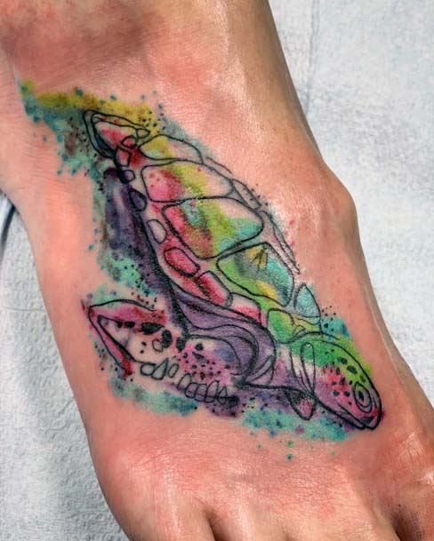 Rainbow Frog Tattoo Womens Foot