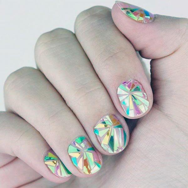 Rainbow Light Effect Glass Nails Women