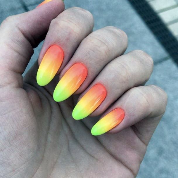 Rainbow Ombre Yellow Shaded Nails Women