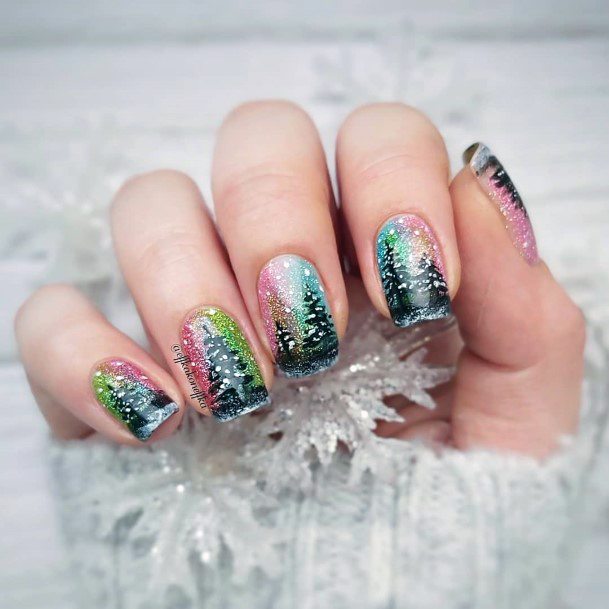 Rainbow Snow Nails With Fir For Women