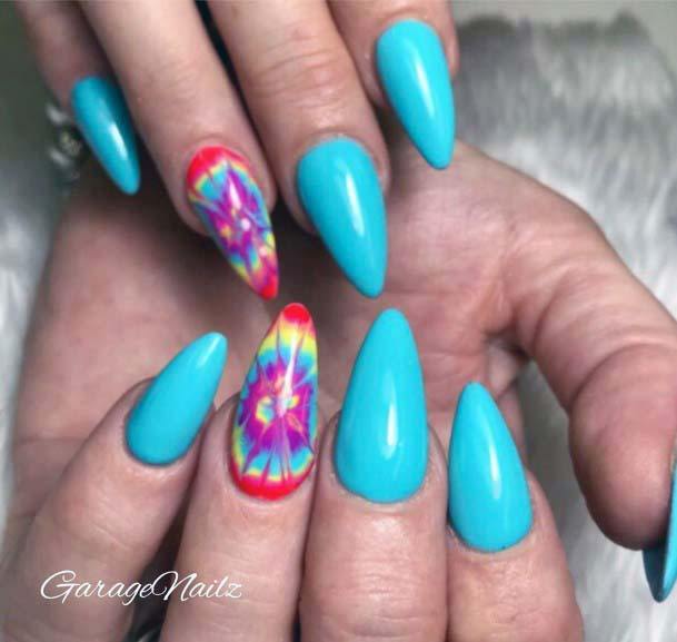 Rainbow Spiral Art Bright Blue Nails For Women