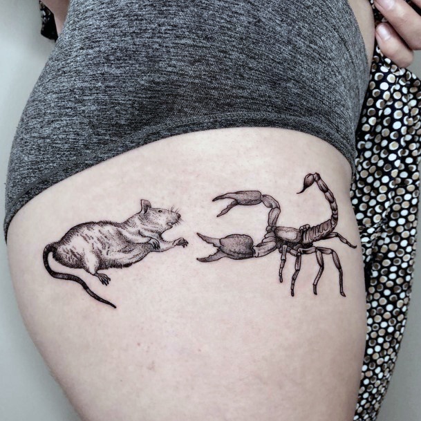 Rat And Scorpion Tattoo Womens Thighs