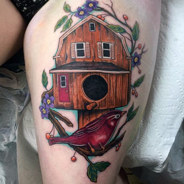 Ravishing Birdhouse Tattoo On Female