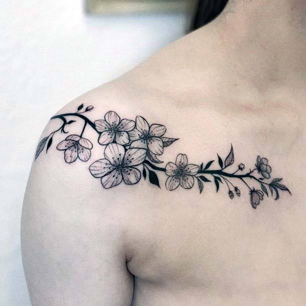 Ravishing Black Flowers Tattoo Womens Shoulders