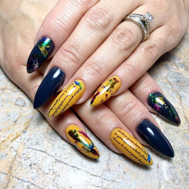 Ravishing Blue And Yellow Nail On Female