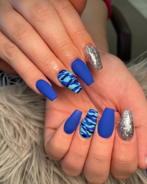 Ravishing Dark Blue Matte Nail On Female