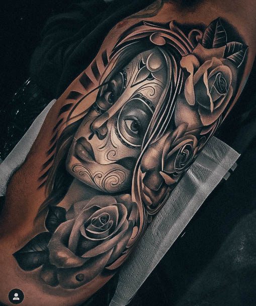 Ravishing Day Of The Dead Tattoo On Female