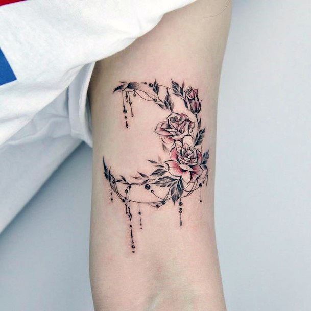 Ravishing Flower Moon Tattoo On Female