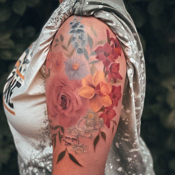 Ravishing Flower Sleeve Tattoo On Female