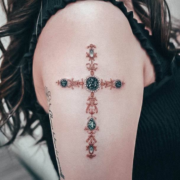 Ravishing Gem Tattoo On Female Cross