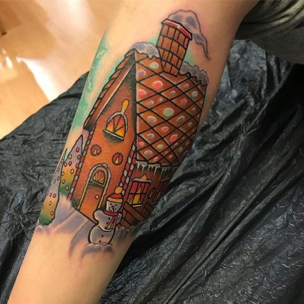 Ravishing Gingerbread House Tattoo On Female Forearm