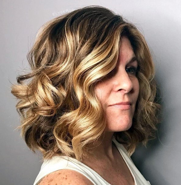 Ravishing Golden Curls Long Bob Hairstyles For Woman With Thick Hair