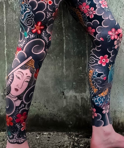 Ravishing Leg Sleeve Tattoo On Female