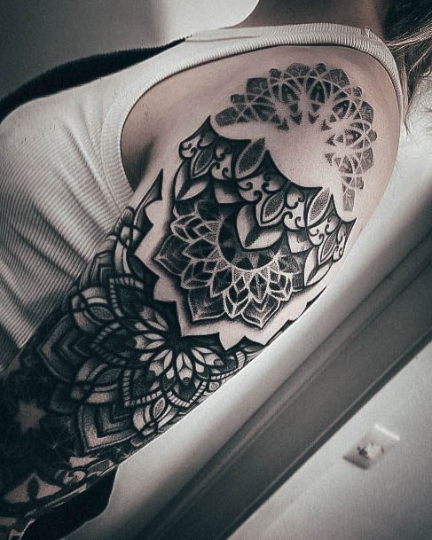 Ravishing Mandala Tattoo On Female Half Sleeve