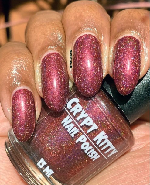 Ravishing Maroon Glitter Nail On Female