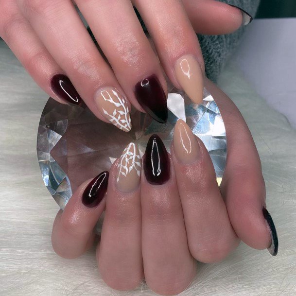 Ravishing Maroon White Nail On Female