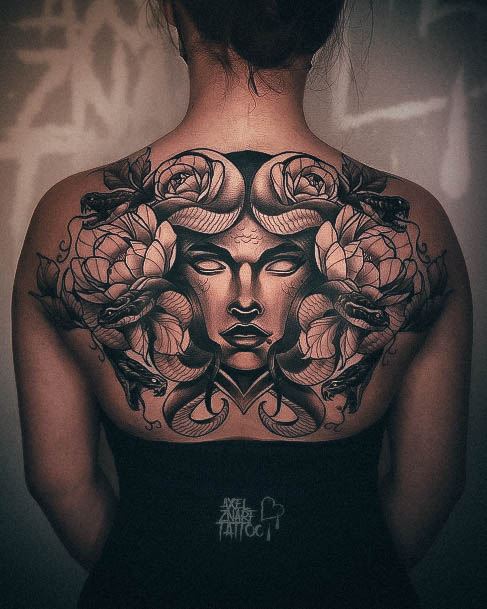 Ravishing Medusa Tattoo On Female Back