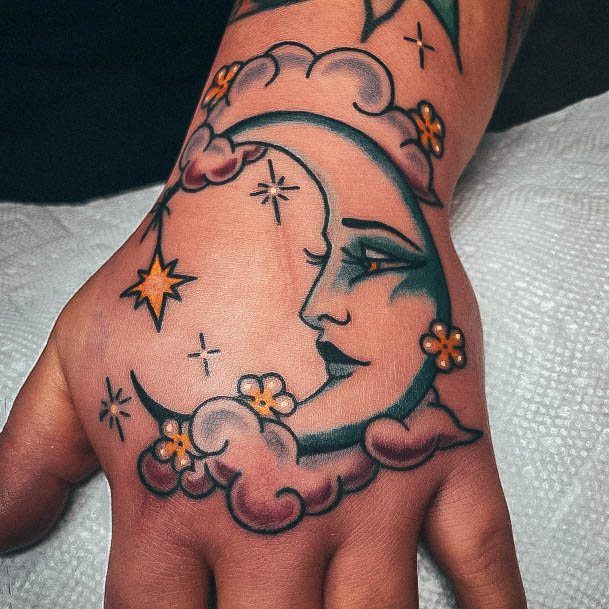 Ravishing Moon And Stars Tattoo On Female