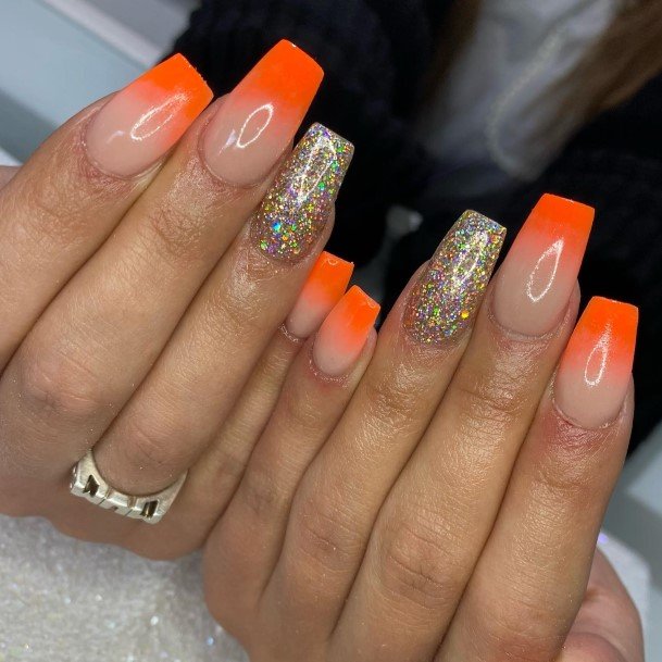 Ravishing Orange Ombre Nail On Female