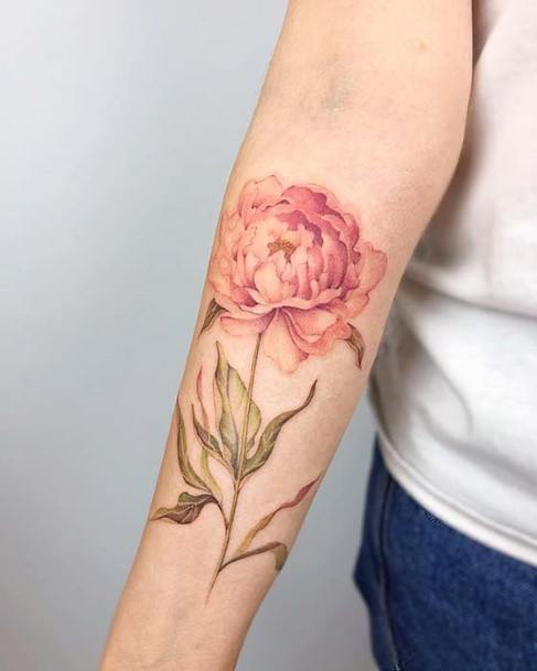 Ravishing Peony Tattoo On Female