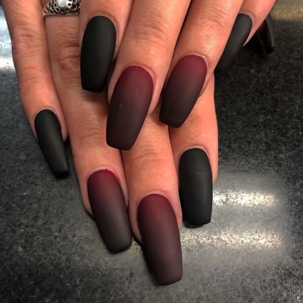 Ravishing Red And Black Matte Nail On Female