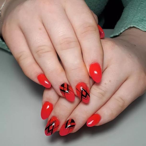 Ravishing Red And Black Nail On Female