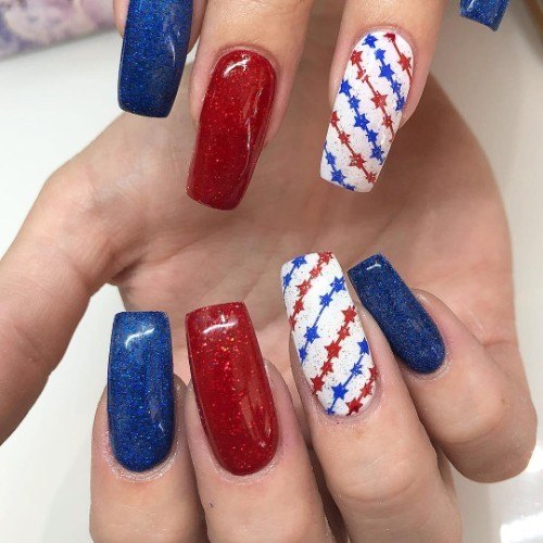 Ravishing Red And Blue Nail On Female