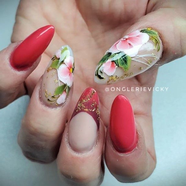 Ravishing Red And Green Nail On Female