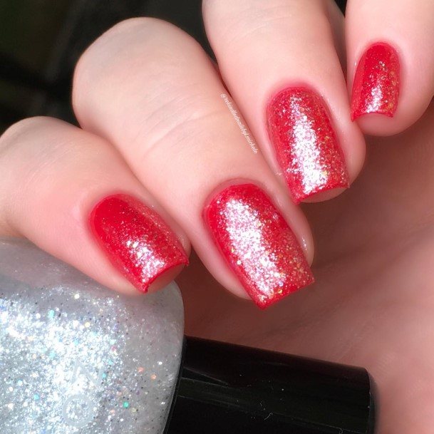 Ravishing Red And Silver Nail On Female