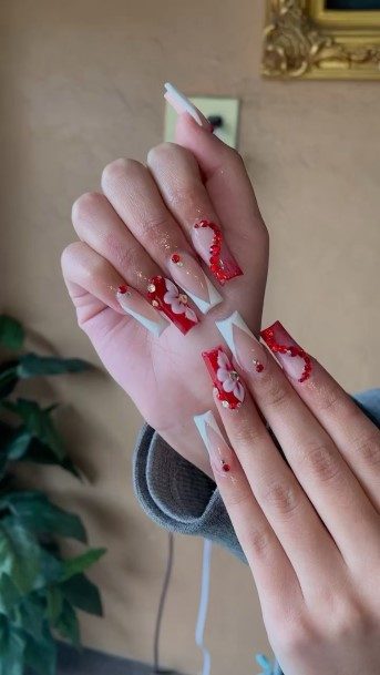 Ravishing Red And White Nail On Female