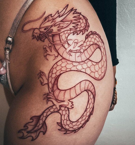 Ravishing Red Dragon Tattoo On Female