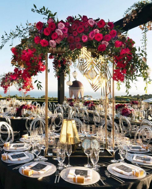 Ravishing Red Hanging Floral Wedding Reception Decoration Inspiration Ideas