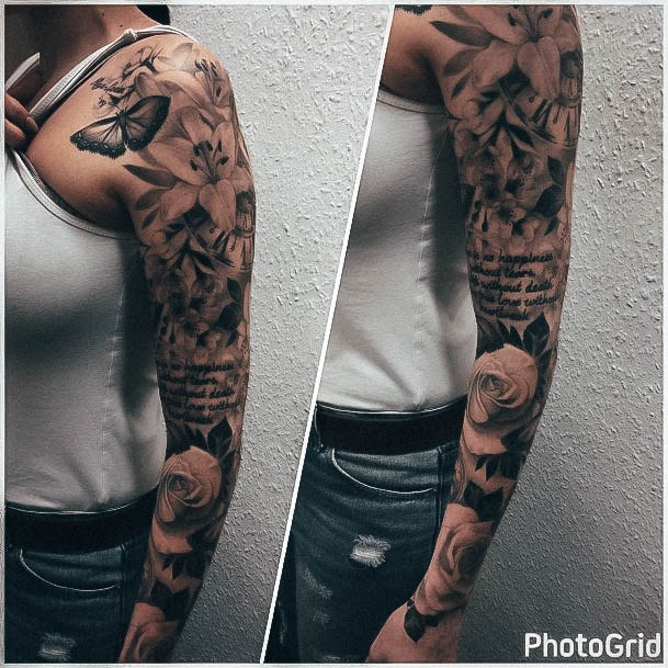 Ravishing Rose Sleeve Tattoo On Female