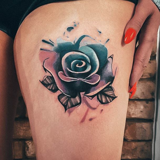 Ravishing Rose Thigh Tattoo On Female