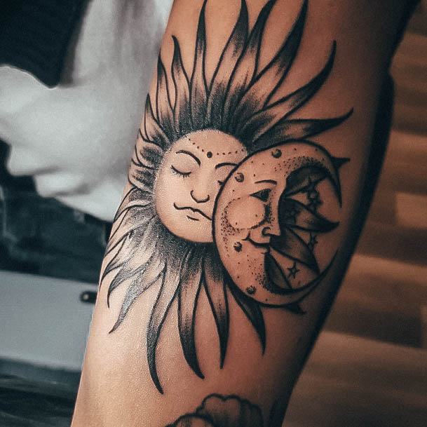 Ravishing Sun And Moon Tattoo On Female