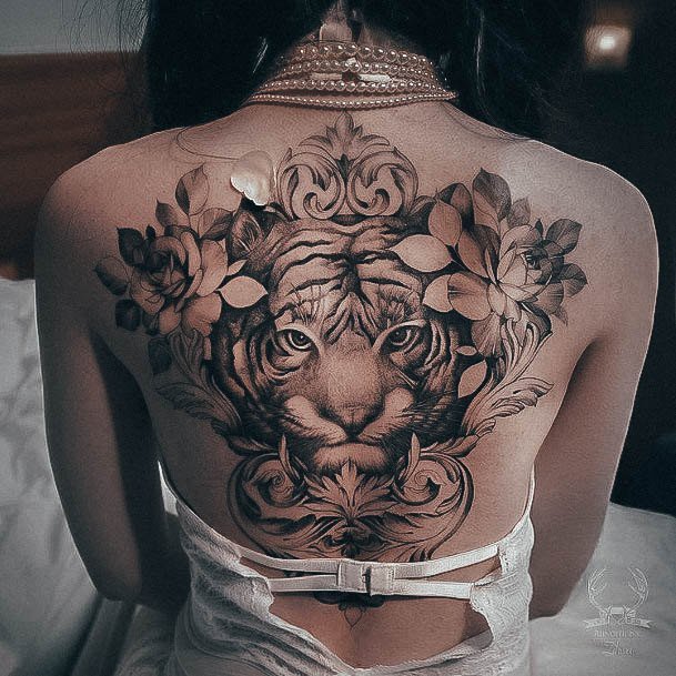 Ravishing Tiger Tattoo On Females Full Back