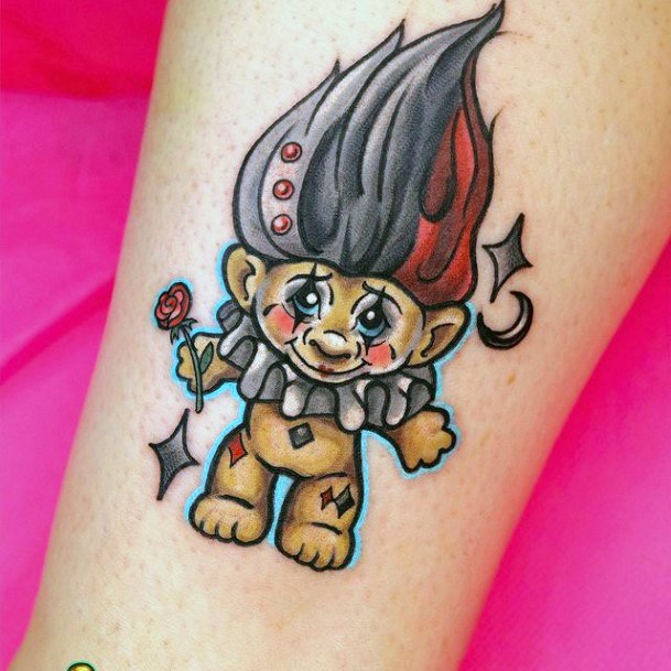 Ravishing Troll Doll Tattoo On Female