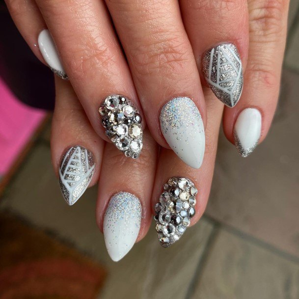 Ravishing White And Silver Nail On Female