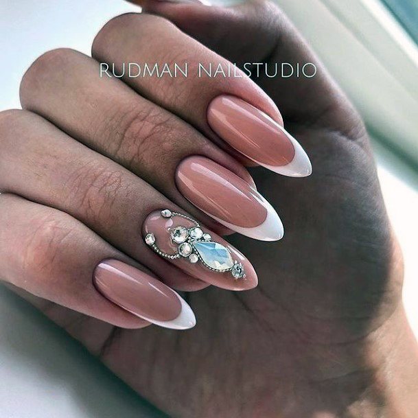 Ravishing White With Rhinestones Nail On Female