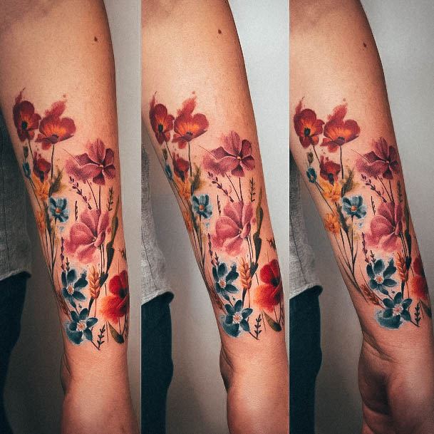 Ravishing Wildflower Tattoo On Female