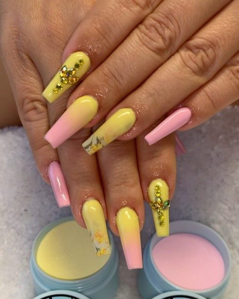 Ravishing Yellow And Pink Nail On Female