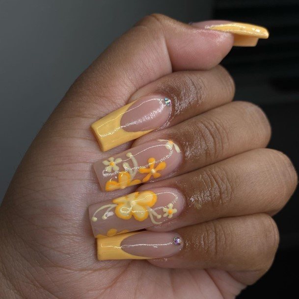 Ravishing Yellow With Diamonds Nail On Female