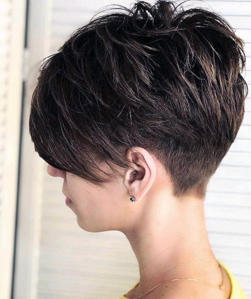 Razor Cut Pixie Cut On Female With Light Black Hair