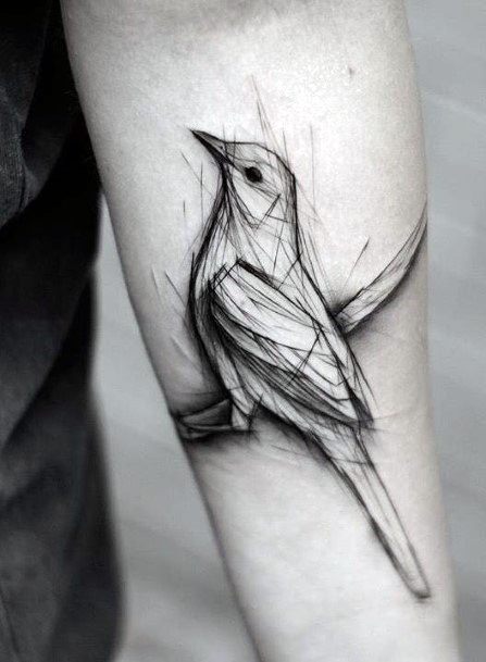Realistic Black Bird Tattoo Women