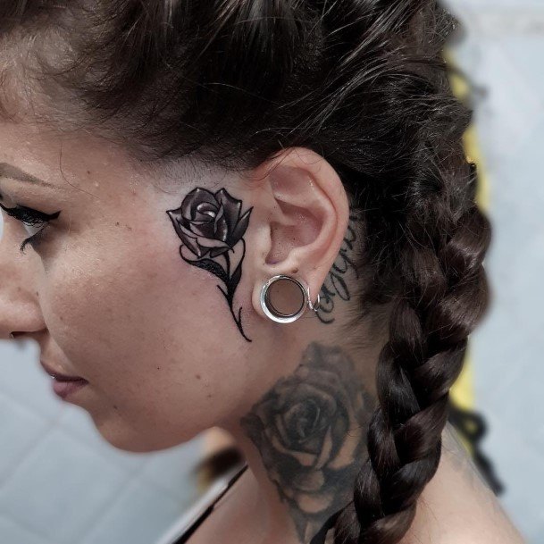 Realistic Black Rose Tattoo Womens Face