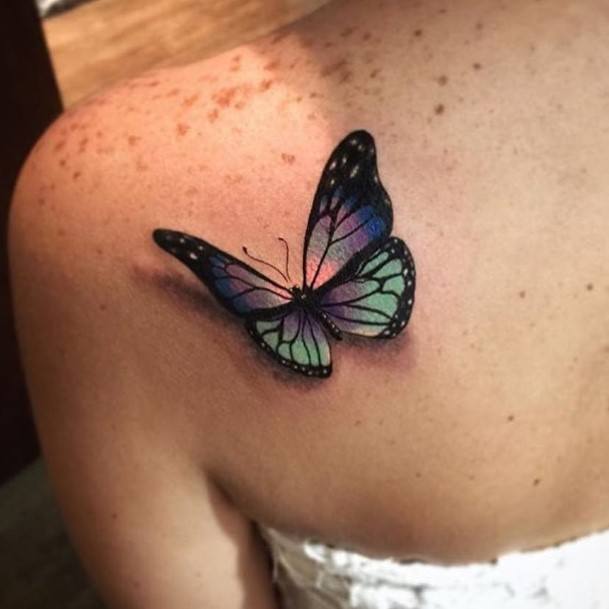 Realistic Butterfly Tattoo Womens Back